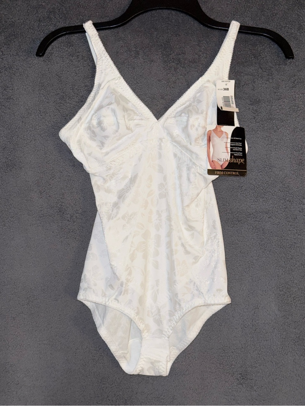 NWT Sears White SlimShape Firm Control Shapewear Bodysuit Size 36B